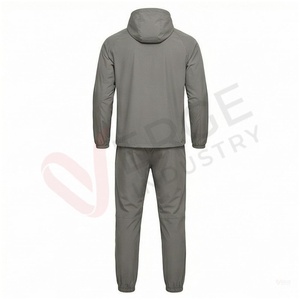 Conjunto Deportivo Gris para Hombre, Manga Larga, con Capucha, Cierre Frontal, Color Sólido, Corte Regular, Informal, para Otoño, Impermeable, de Poliéster - Product Image 2
