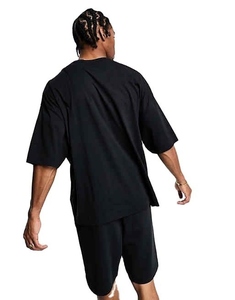 Men's Black Cotton Two Piece T-Shirt Shorts <b>Set</b> Crew Neck Solid Color Casual Summer <b>Knitted</b> Wear Breathable Lightweight - Product Image 2