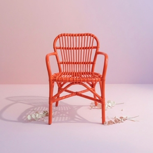 Modern Red Rattan Scandinavian Design Ergonomic <b>Dining</b> Chair Handcrafted Synthetic Wicker Outdoor <b>Armchair</b> Eco Friendly Terrace - Product Image 2