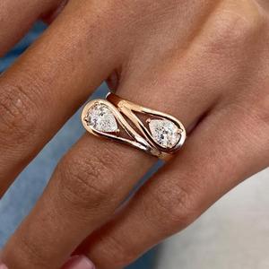 Anillo de diamantes Pear Toi et Moi, anillo de diamantes cultivados en laboratorio, anillo abierto de oro rosa, anillo de compromiso con forma de pera, joyería fina minimalista, regalo. - Product Image 4