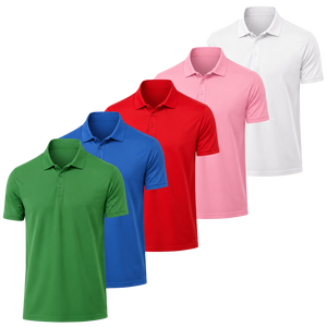 เสื้อโปโลแขนสั้นลำลองสำหรับผู้ชาย สีพื้น ผ้าถัก ติดกระดุมด้านหน้า ทรงปกติ - Product Image 1