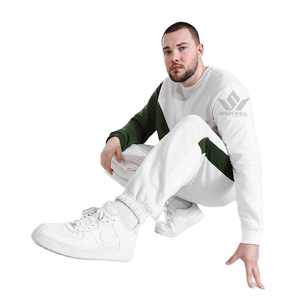 Unisex <b>White</b> Cotton Tracksuit Set Crew Neck Sweatshirt and <b>Jogger</b> Pants Casual Autumn Sportswear - Product Image 4