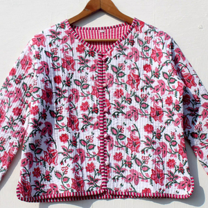 Veste matelassée en coton pour femme, avec bande décorative sur le devant, faite à la main, à bords bruts, nouveau style bohème - Product Image 1