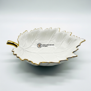 ชามเซรามิครูปทรงใบไม้ทันสมัยขอบทอง จานตกแต่งสวยงามสำหรับห้องครัว ห้องรับประทานอาหาร และของตกแต่งบ้าน - Product Image 1