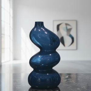 Vase à fleurs en spirale en métal bleu moderne, finition brillante, art abstrait, vase décoratif pour la maison, centre de table et décoration pour le salon - Product Image 5