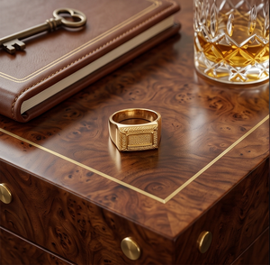 DIVYORO Anillo de Sello Clásico Rectangular para Hombre, Chapado en Oro, de Cobre y Latón, Ligero, para Uso Diario - Product Image 2