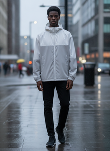 Custom Wholesale Men's Lightweight Hooded Windbreaker <b>Jacket</b> Waterproof Outdoor Sports Windproof Casual Running Coat Two-Tone Gr - Product Image 5