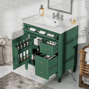 Mobile bagno moderno da 30 pollici con lavabo singolo integrato e 2 cassetti, elegante mobiletto contenitore a 2 ante con cassetto a ribalta - Product Image 3
