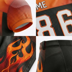 Wholesale OEM Custom American Football Uniform Set Premium Breathable Mesh Sublimated <b>Flame</b> Printed Jersey Short Padded Pants - Product Image 6