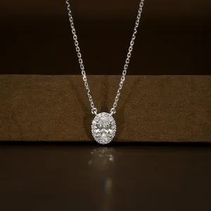 1.25CT Oval Moissanite Halo <b>Pendant</b> 14K White <b>Gold</b> <b>Gold</b> Plated with 18 Inch Chain Luxury Necklace - Product Image 1