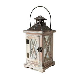 Lanterne rustique en bois écologique vintage pour la décoration de la maison pendant le Ramadan, avec support mural, à poser sur table ou cheminée, idéale pour les célébrations de mariage - Product Image 1
