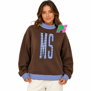Sudadera con cuello simulado Mississippi con letras de tela a cuadros y ribetes, sudadera con cuello simulado con bordado personalizado - Product Image 1