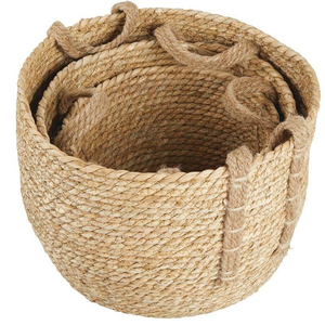 Panier en jonc de mer tressé à la main, écologique, bac de rangement naturel pour le linge et les jouets - Product Image 3