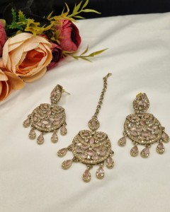 Traditional Flower Motif Dual Layer Long Necklace Earrings And Mangtika <b>Set</b> For Women Designer Fashion <b>Jewellery</b> <b>Set</b> Collections - Product Image 3