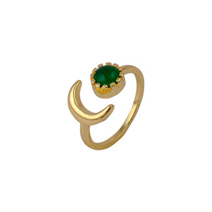 Green Onyx Crescent Moon <b>Statement</b> <b>Ring</b>-18k Gold Plated Adjustable Celestial <b>Ring</b>-Handmade Gemstone Boho Jewelry Wedding Gift R - Product Image 2