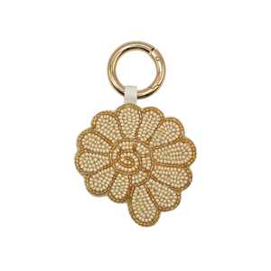 Ivory & Gold Beaded Spiral Shell <b>Bag</b> <b>Charm</b> Key Chain - Product Image 1