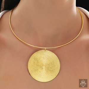 Collar con colgante redondo texturizado antideslustre PRAO Accesorio de moda con diseño único - Product Image 2