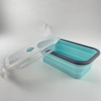 Boîte à lunch carrée pliable chauffable en silicone de qualité alimentaire avec couvercle en PP, compatible micro-ondes et lave-vaisselle, écologique, gain de place, type bento pour