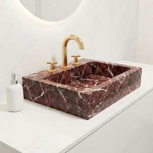 Lavabo de Mármol Rosso Levanto Moderno Personalizado con Desagüe para Uso en Almacenes - Product Image 1
