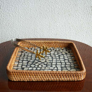 Plateau de service rectangulaire en rotin avec incrustation de mosaïque, fait main, style bohème, pour café, pain, fruits, décoration intérieure - Product Image 2