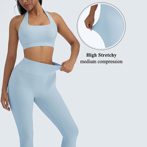 Conjunto Deportivo Ecológico y Transpirable para Mujer, Bra Deportivo y Leggings de Cintura Alta, 2 Piezas, con Logotipo Frontal, para Gimnasio, Entrenamiento, Fitness y Actividades - Product Image 4