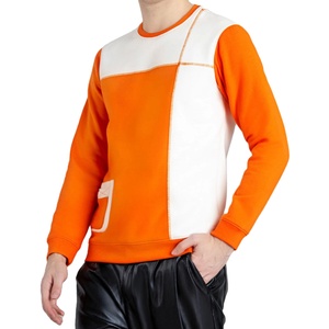 Men's Orange <b>White</b> Crew Neck Pullover <b>Sweatshirt</b> Regular Fit Fleece Knitted Pocket Casual Winter Eco-Friendly Breathable Quick - Product Image 3