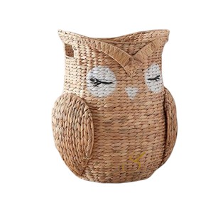 Handwoven Water Hyacinth Owl <b>Basket</b> Cute Woodland Toy Storage <b>Hamper</b> Open Top Decorative Nursery Laundry Bin - Product Image 2