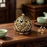 Brûleur d'encens artisanal en laiton durable avec poignée en bois, usage religieux, encens indien, décoration toutes saisons, artisanat Ali