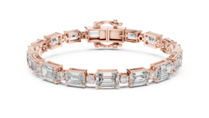 Bracelet tennis unique en émeraude cultivée en laboratoire et diamants taille ronde en or rose 18 carats, idéal pour le quotidien, le bureau, les mariages et les fiançailles pour femmes - Product Image 4