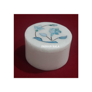 กล่องของขวัญทรงกลมดีไซน์แบบฝังลายหินอ่อนสีขาวขัดเงาเรียบพร้อมมุกฝังดอกไม้สีชมพูใหม่ล่าสุด - Product Image 2