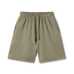 Shorts de jogging en molleton de coton épais vert olive pour homme, style streetwear uni avec cordon de serrage - Product Image 1