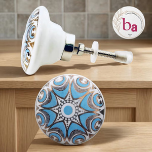 Ba Ceramic Cabinet <b>Knob</b> Round Industrial Blue Gold Design Kitchen Drawer Handle Durable Home Office Living Room - Product Image 1