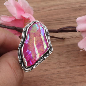 Bague en argent sterling 925 sertie de druzy rose scintillant en gros pour femmes, bijoux de déclaration scintillants en cristal pour les fêtes - Product Image 6