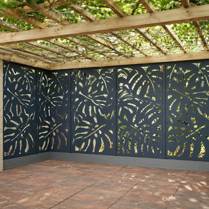 Dark Metal Laser Cut Leaf <b>Privacy</b> <b>Screen</b> Outdoor Decorative Garden Fence Panel Pergola Patio Divider Modern Wall Design Panel - Product Image 2