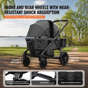 Passeggino Carrozzina Pieghevole 2-in-1 per Tutti i Terreni a 2 Posti con Tettuccio e Organizer per Genitori Certificato ASTM - Product Image 4