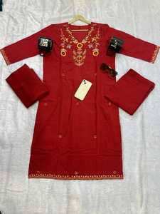 Designer 100% Cotton Red Embroidered Women Suit with Kurta Pant <b>Dupatta</b> for Wholesale Buyers - Product Image 1