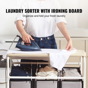 Asse da Stiro a 3 Sezioni Resistente e Carrello Portabiancheria con Ruote Bloccabili e 3 Sacchi Rimovibili - Soluzione di Stoccaggio Mobile - Product Image 2
