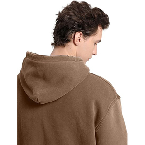 Earthy Brown Acid Wash Hoodie Vintage Oversized <b>Pullover</b> <b>Men</b> Streetwear Distressed Fleece Sweatshirt Loose Fit Hooded Top - Product Image 2