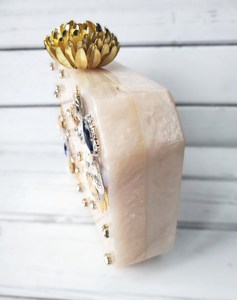 Luxury Resin Box Clutch with <b>Stones</b>, Crystals and Pearl Knob, Bridal Purse, Bridesmaid Bag, Evening Designer Handbag for Bride - Product Image 5
