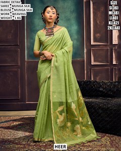 Sari traditionnel en soie Munga Rajwada Rangoli de Shree Krishna Textiles pour femmes - Anti-humidité et infroissable pour mariages et fêtes - Product Image 1