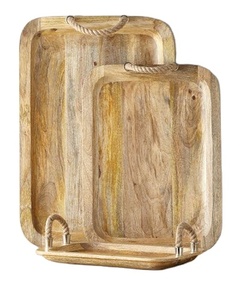 Luxury Acacia Wood Tray with Rope Handles for <b>Decorative</b> Storage Serving Living Room Dining Room Kitchen for Diwali Festivities - Product Image 1