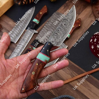 Ensemble de couteaux de cuisine multi-usages de qualité supérieure en acier damas, 5 pièces, de qualité industrielle, écologiques, faits à la main, en cuir