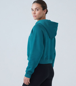 Women Loose Fit <b>Zipper</b> Crop <b>Top</b> Casual 100% Cotton Breathable Long Sleeve Fashion Street wear Baggy Fleece Hoodedd Crop <b>Top</b> - Product Image 6