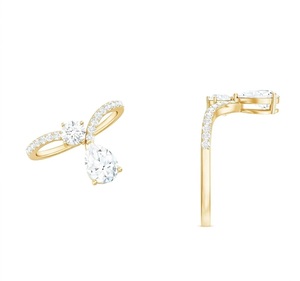 Bague Toi et Moi en Or 18 carats avec Diamant de Laboratoire Taille Poire, Bague de Fiançailles en Or avec Bande Pavée Torsadée Style Tiara, Cadeau d'Anniversaire pour Elle - Product Image 6