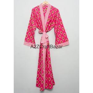 Kimono Indio 100% Algodón Ecológico, Vestido Largo Casual de Verano y Primavera, Estampado Floral con Bolsillos para Mujer, Ropa de Dormir y para Estar en Casa - Product Image 2