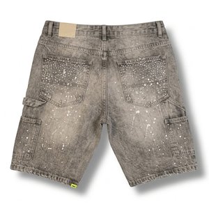 Shorts en jean personnalisés pour hommes, avec strass, style streetwear décontracté, en coton respirant, coupe slim, pour l'été – Vente en gros - Product Image 2