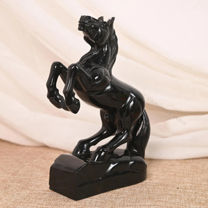 Estatua de Caballo Tallada a Mano en Espinela Negra, Escultura de Garro Grande con Piedras Preciosas, Venta al por Mayor OEM ODM - Product Image 4