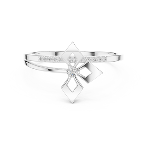 Anillo de oro macizo de 14k para mujer con diamante de corte redondo minimalista de diseño único con forma de flor, ideal para regalo, compromiso, aniversario, boda. - Product Image 5