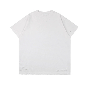 เสื้อยืดผู้ชายไซส์ใหญ่สีน้ำเงินฟอก ผ้าฝ้าย แขนสั้น คอกลม ทรงลำลอง สีพื้น ดีไซน์ขาดๆ ราคาถูก - Product Image 6