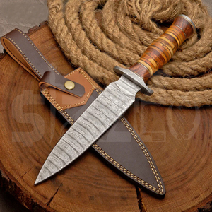 Cuchillo de Caza de Acero de Damasco Hecho a Mano OEM, Mango de Cuero, Hoja Fija, Cuchillo EDC para Camping y Actividades al Aire Libre con Funda de Cuero - Product Image 2